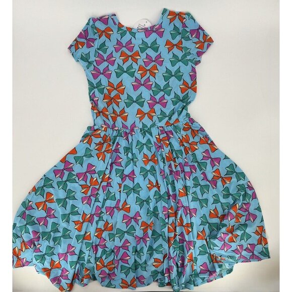 Dot Dot Smile Girl's Cap Sleeve Dress 8-10 Blue Bows Print Short Sleeve Twirl - Picture 5 of 5